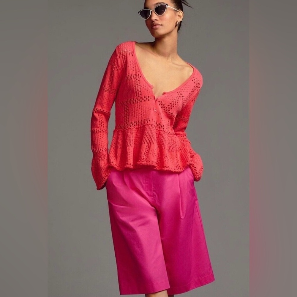 NWT- Pilcro- Pointelle Babydoll Sweater- Color/Coral- XS - Picture 2 of 8